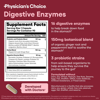 Physician'S Choice Digestive Enzymes - for Digestive Health & Gut Health, Bloating & Meal Time Discomfort for Men and Women, 90Ct